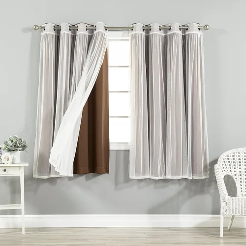 Miniatura 43 de Best Home Fashion Mix and Match - Juego de 4 cortinas de tul transparente y opacas, con ojales de acero inoxidable y níquel Rosa empolvado