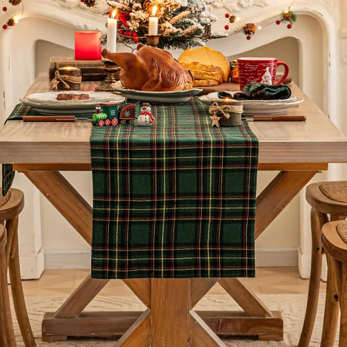 Miniatura 8 de Camino de mesa de Navidad a cuadros beige, caminos de mesa de vacaciones de invierno de 72 pulgadas de largo, decoraciones de Navidad