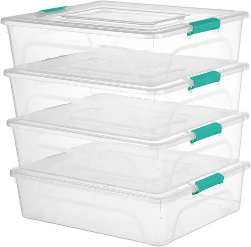 Miniatura 14 de novelinks Contenedores de almacenamiento apilables transparentes con tapa, cajas de almacenamiento de plástico duradero para oficina en casa