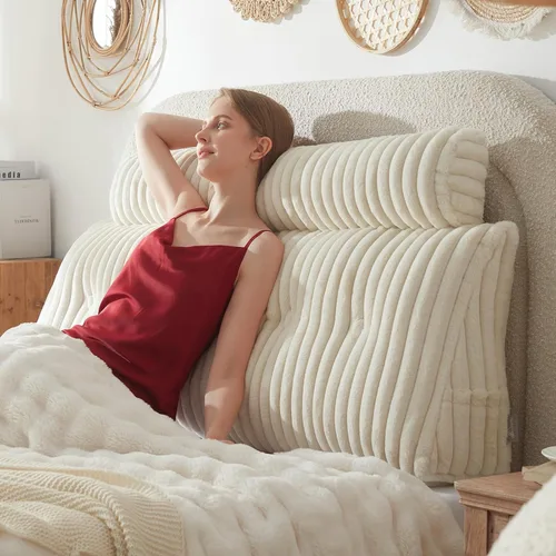 Miniatura 10 de Almohada de cabecero + una almohada larga de cuello enrollado Almohada para el cuerpo, almohada de cabecero en forma de cuña de pelo sintético
