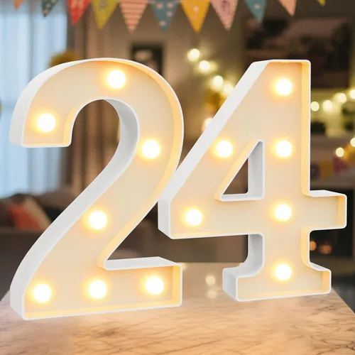 Miniatura 15 de Letrero de números con luz LED de marquesina, letrero de números de cumpleaños iluminado para decoración de fiesta de cumpleaños, pared de bar