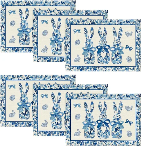 Miniatura 14 de Artoid Mode Juego de 4 manteles individuales de porcelana con diseño de conejo, Pascua, 12 x 18 pulgadas, para decoración de exteriores, hogar