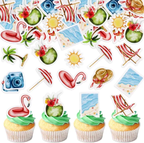 Miniatura 12 de 40 piezas comestibles bajo el mar, sirena, cupcakes, algas, pulpos, estrellas de mar, cupcakes, lindos animales del océano, selecciones de alimentos