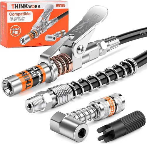 THINKWORK Juego de acoplador de pistola engrasadora, acopladores de pistola engrasadora con bloqueo fuerte con adaptador de acoplador de grasa de