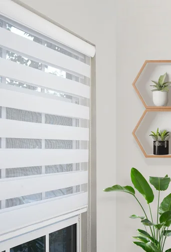 Persianas de cebra de tamaño personalizado para ventanas de interior, filtrado de luz y oscurecimiento de habitación (color blanco) (altura 64