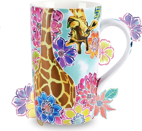 NymphFable Taza de Café de Cerámica 18oz Tazas de Café Personalizadas con Jirafa y Flores con Asa Patrón de Horneado Taza de Té Grande Jirafa de