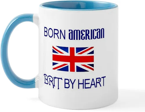 Miniatura 95 de CafePress Born American, British By Hea Taza de café de cerámica de 11 oz (11.0 fl oz)