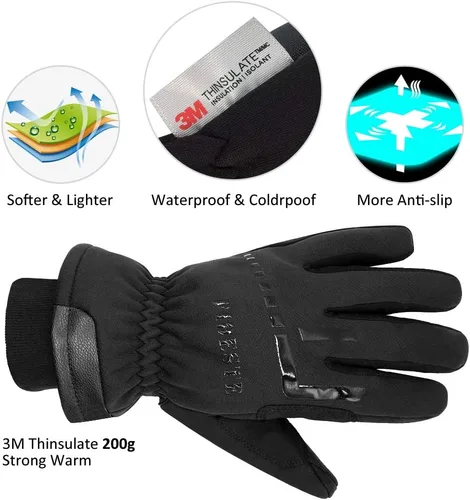 Miniatura 3 de Guantes térmicos de invierno impermeables de 40 - Guantes cálidos Thinsulate resistentes al viento con pantalla táctil, para conducir y ciclismo
