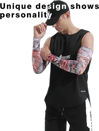 Miniatura 2 de Mangas de protección solar UV para hombres y mujeres, manga de enfriamiento de compresión deportiva UPF 50+, regalo único de manga de tatuaje Tigre
