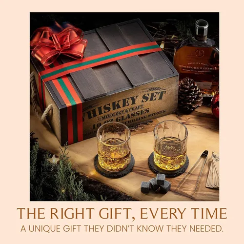 Miniatura 6 de Mixology & Craft Jameson - Juego de regalo de whisky, juego de vasos de whisky con caja de madera rústica, 8 piedras de granito para whisky, vasos