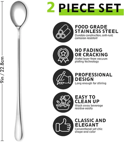 Miniatura 2 de Rainspire Cucharas de café de 9 pulgadas de largo para barra de café, agitadores de café, cuchara de helado, cucharas de té, cuchara larga de acero