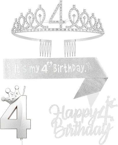 Miniatura 34 de Decoraciones de cumpleaños número 7 para niña, que incluyen corona/tiara de cumpleaños número 7, banda, adorno para pastel de cumpleaños y velas