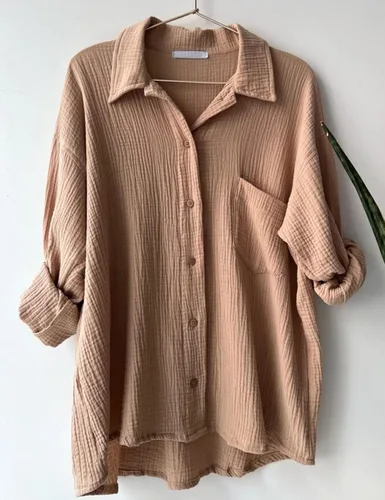 Miniatura 5 de Arssm Conjunto de camisa de manga larga con botones y pantalones cortos para mujer, conjunto de camisa de primavera