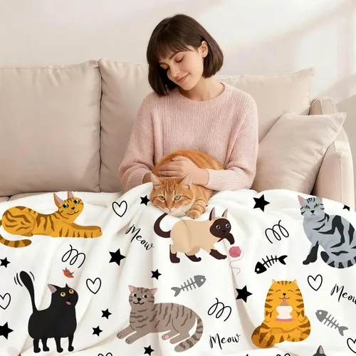 Miniatura 5 de Manta Linda de Gato con Patrón de Animales Mascotas Regalos para Amantes de Gatos Manta de Franela Suave y Ligera para Niños y Adultos 50"x40