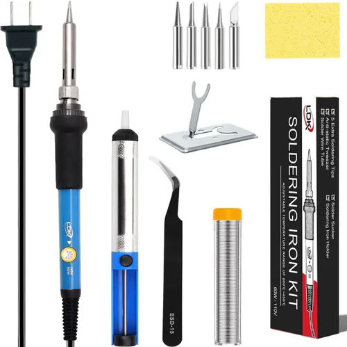 LDK Kit de soldador electrónico, [actualizado] Juego completo de 60 W 110 V herramienta de soldadura de temperatura ajustable con 5 puntas 60W