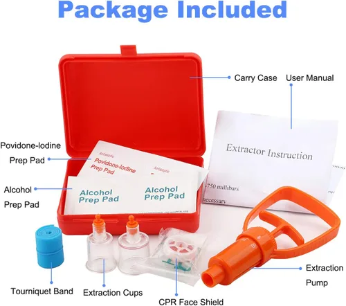Miniatura 3 de Kit para Mordedura de Serpiente, Kit para Picadura de Abeja, Suministros de Primeros Auxilios de Emergencia, Bomba de Succión Extractora de Veneno