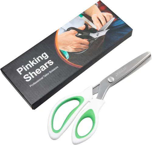 Miniatura 8 de Tijeras de tinta verde de 9.5 pulgadas, tijeras de acero inoxidable afiladas para manualidades en zigzag para tela, papel y cuero, agarre cómodo