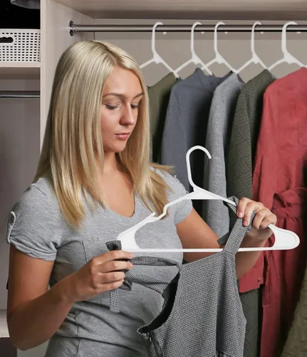 Miniatura 9 de Sharpty - Perchas de plástico - Perchas de ropa para adultos - Perchas para camisetas, vestidos, abrigos y accesorios - Percha con muescas, duradera