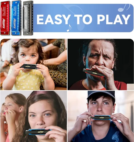 Miniatura 6 de East top - Juego de 3 armónicas de 10 agujeros diatónicas con 3 teclas, A, C, G para adultos, músicos de banda y estudiantes, como regalo