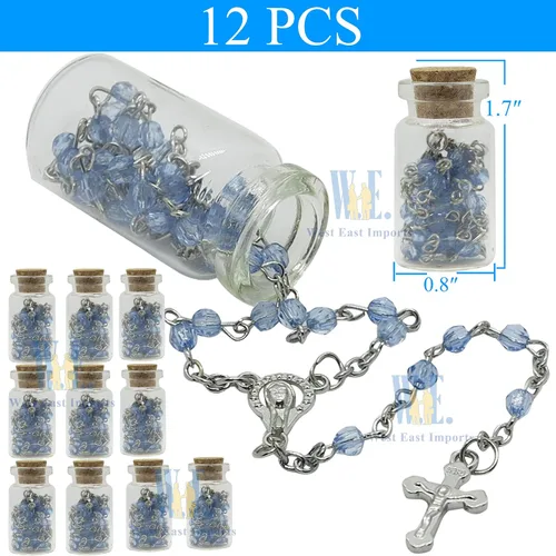 Miniatura 2 de Sudopo Bautismo Favor (12PCS) Rosario de la Santa Comunión en tarro de botella de vidrio Recuerdos de Bautizo Quinceañera Perla Azul Bautizo