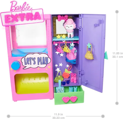 Miniatura 3 de Barbie Juego de moda extra sorpresa con 20 piezas, incluyendo caniche para mascotas, armario y función de botón que dispensa accesorios de moda