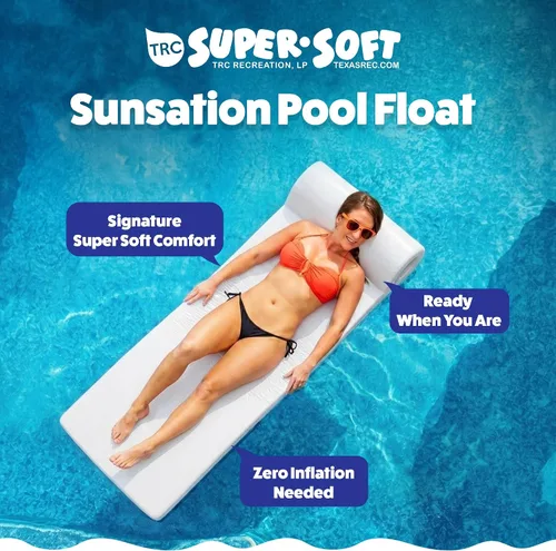 Miniatura 2 de TRC Recreation Sunsation 1.75" Thick Foam Pool Float Lounger, White w/Headrest for Lounging & Sunbathing in Swimming Pools, Beaches & Lakes, 70" x
