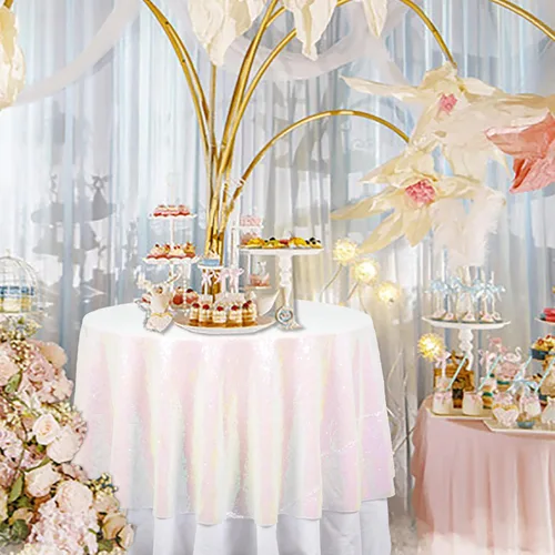Miniatura 13 de DUOBAO Mantel Redondo Amarillo de 60 Pulgadas Mantel de Mesa con Lentejuelas Decoración de Cumpleaños Manteles con Lentejuelas Manteles de Mesa