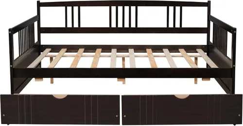 Miniatura 8 de MERITLINE Sofá cama de tamaño matrimonial, sofá cama de madera con cajones, sofá cama con cajones de almacenamiento matrimonial, sofá cama de doble