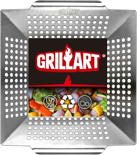 Miniatura 8 de GRILLART Cesta de parrilla resistente y grande para parrilla al aire libre y verduras, cesta de parrilla de acero inoxidable, canasta duradera