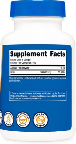 Miniatura 5 de Nutricost Biotina (10,000 mcg) 150 cápsulas blandas, sin gluten, sin OMG