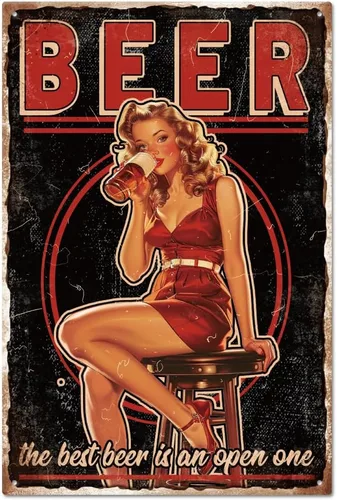 Miniatura 14 de GLOBLELAND Letrero Vintage de Dama Pin Up de Metal de Hojalata de 8×12 Pulgadas Letrero Retro Gracioso de Hojalata para Bar, Parrilla, Puerta