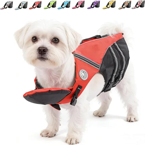 Mklhgty Chaleco salvavidas para perros, chaleco salvavidas reflectante para perro con cuello extraíble, alta flotabilidad para nadar y navegar, Rojo