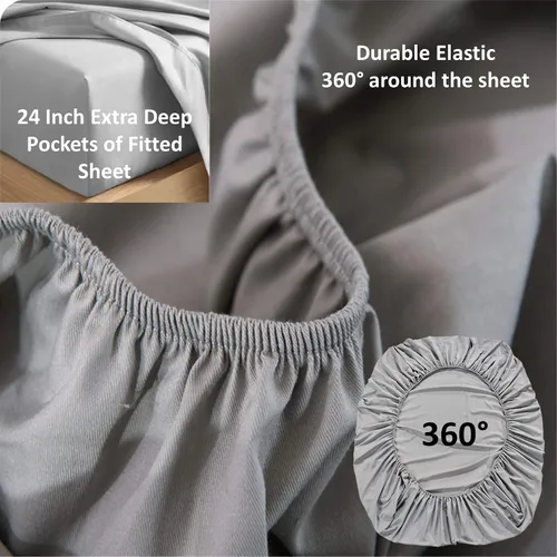 Miniatura 4 de Real 1000 Thread Count Twin Extra Long Size Sheets 100% Egyptian Cotton 4 PC Sheet Set, Luxurious Bedsheet Sets Soft Silky Sateen Weave, Breathable