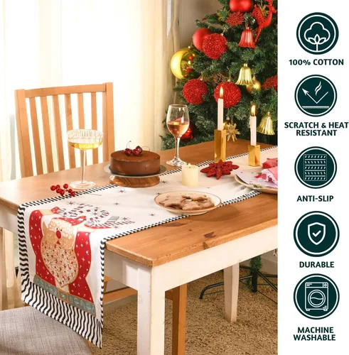 Miniatura 2 de Folkulture Camino de mesa navideño de 72 pulgadas de largo para decoraciones de mesa – camino de mesa rojo 100% algodón estilo rústico para café