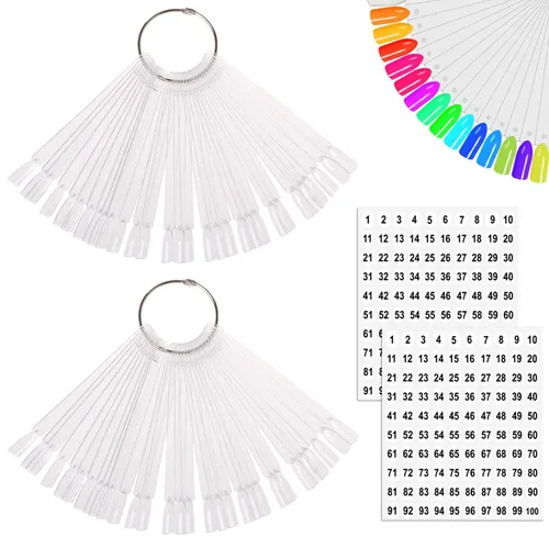 Miniatura 9 de 50 barras de muestra de uñas con anillo y puntas numeradas, pantalla transparente en forma de abanico para práctica de esmalte de uñas
