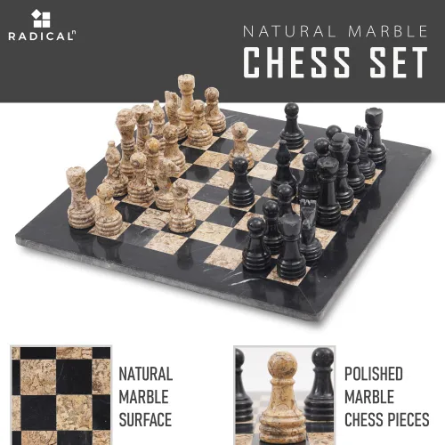Miniatura 2 de Radicaln Juego de ajedrez de mármol de 15 pulgadas hecho a mano negro y coral fósil clásico juego de mesa de estrategia para adultos, tablero