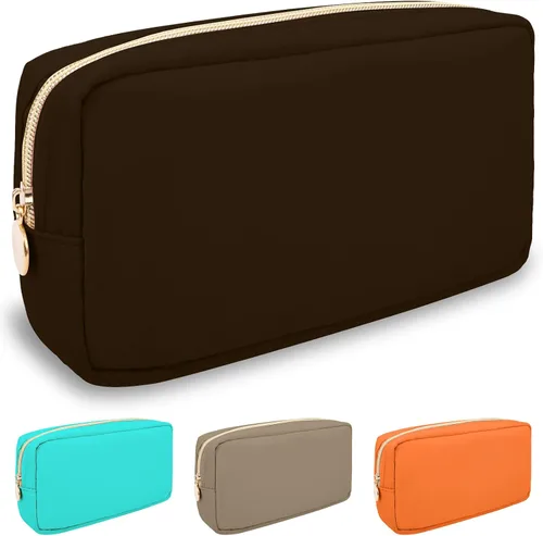Miniatura 22 de izuzta Bolsa de maquillaje pequeña de nylon para bolso, linda bolsa de cosméticos con cremallera, bolsa de maquillaje preppy, Azul, Mini 2-Azul