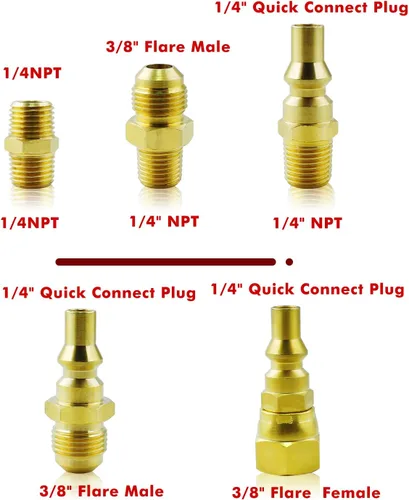 Miniatura 4 de Kit adaptador divisor en Y de propano de 1/4 pulgadas, 2 vías RV a parrilla de conexión rápida/desconexión de manguera de gas LP para cámperes