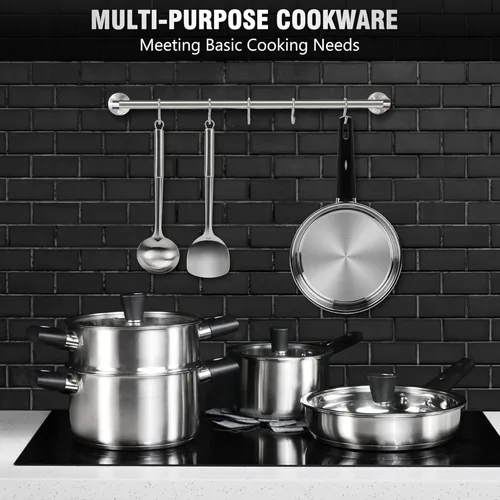 Miniatura 7 de Juego de ollas y sartenes de cocina de 14 piezas, juego de utensilios de cocina de acero inoxidable no tóxico, juego de ollas y sartenes