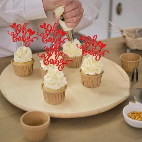 Miniatura 4 de 24 piezas de decoración para cupcakes con purpurina para el día de San Valentín, dulce amor, corazón, Oh Baby para magdalenas, temática del día