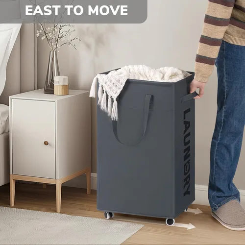 Miniatura 5 de Goodpick Cesta de lavandería con ruedas, cesta para la ropa sucia con bolsa de lavado extraíble, cesta de ropa sucia rodante, artículos esenciales