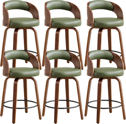 Miniatura 29 de Juego de 1 taburete de bar giratorio, 26" de cuero sintético tapizado, altura de mostrador con respaldo, silla de bar moderna de mediados de siglo