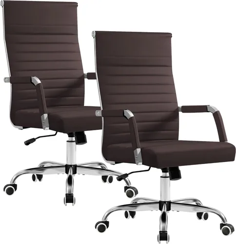 Miniatura 15 de Furmax silla de escritorio de oficina acanalada con respaldo medio de piel sintética silla de trabajo ejecutiva de conferencia silla giratoria Blanco