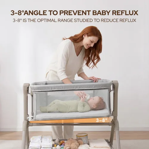 Miniatura 5 de Ezebaby Cuna para bebé al lado de la cama, moisés 3 en 1 con colchón cómodo y ruedas, cuna estable y segura para recién nacido con ajuste de altura