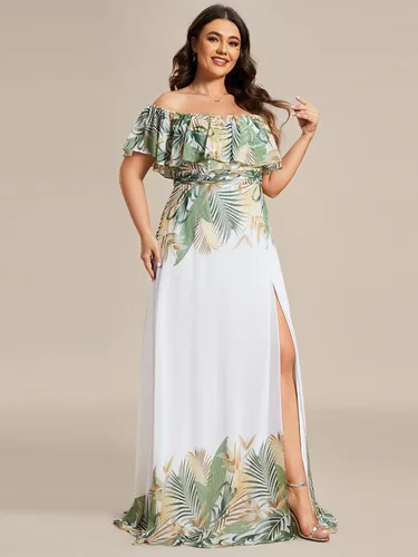 Miniatura 4 de Ever-Pretty Vestido formal de gasa con hombros descubiertos y mangas con volantes y abertura lateral para mujer 0968-PZUSA