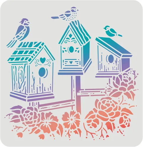 FINGERINSPIRE Plantillas de pintura de dibujo de casa de pájaros (11.8 x 11.8 pulgadas), plantillas cuadradas para casa de pájaros, decoración de