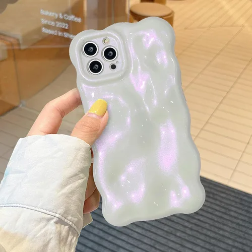 Miniatura 48 de XIZYO Funda para iPhone 13 de 6.1 pulgadas, bonito patrón de ondas, estético, 3D, rizado, ondulado, chapado en purpurina, para mujeres y niñas, Azul