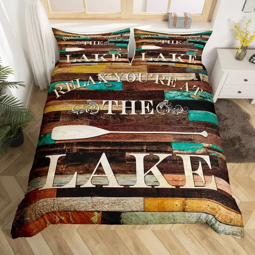 Miniatura 10 de Lake House - Juego de funda de edredón tamaño individual, estilo rústico de granja vieja para niños, adolescentes y adultos, decoración