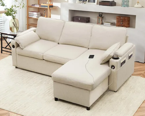 Miniatura 7 de DURASPACE Sofá cama extraíble 2 en 1 sofá cama seccional con almacenamiento, USB, soporte para tazas, sofás seccionales extraíbles para apartamento
