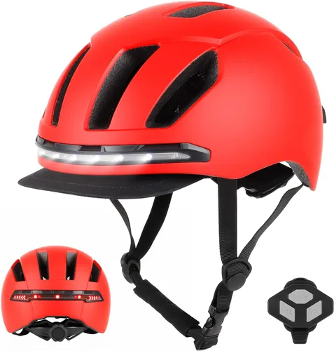 Miniatura 10 de ulip Casco de bicicleta inteligente con luz LED delantera trasera y visera desmontable y forro para adultos, hombres y mujeres, bicicleta